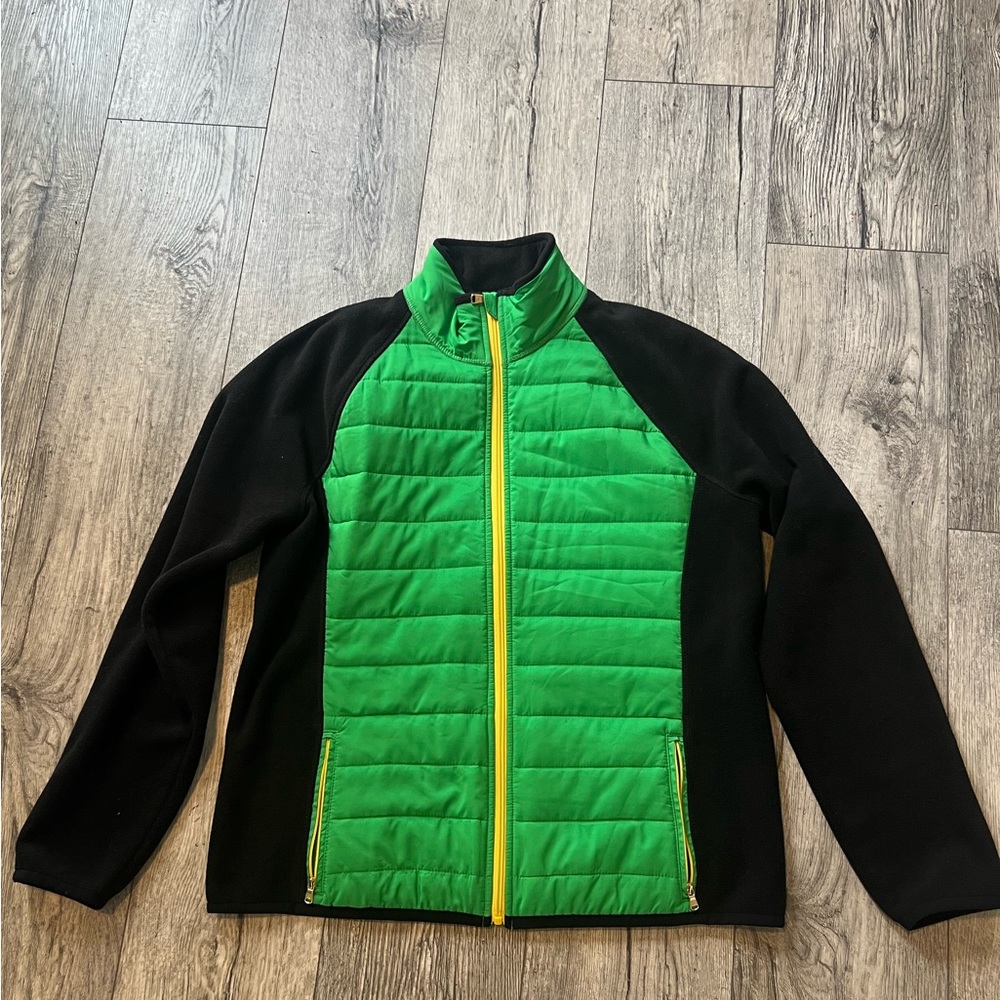 Lauren Ralph Lauren Women's Black/Green Fleece Puffer Front Jacket XL